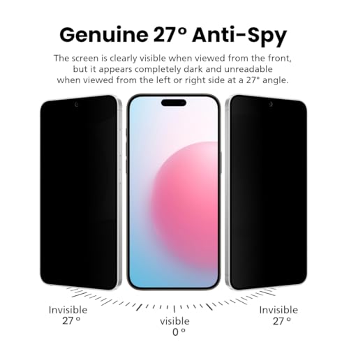 For iPhone 16 [Upgraded 27°] Privacy Screen Protector [2 PACK][High Touch Sensitivity][Anti-Spy PET Film][Easy Installation with Alignment Jig][Scratch Self-Healing - size: iPhone 16