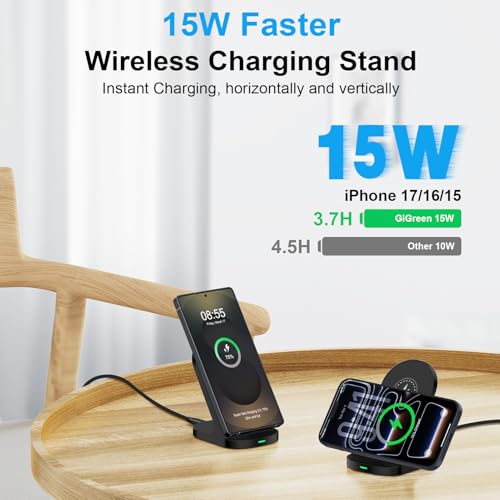 Wireless Charger Fast Charging Stand for Samsung Galaxy S26 Ultra S26+ S25 Ultra S24FE Z Flip/Fold7 S23,iPhone 17 Pro Max 16Plus,Pixel10,Android Wireless Charger Station Desk Dock with Adapter