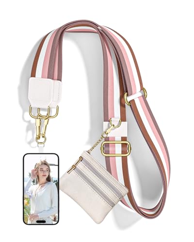 Nipichsha Crossbody Phone Strap with Wallet, Clip and Go Strap for Phone - color: Minimalist Stripes