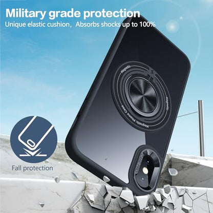 for iPhone Xs Case and iPhone X Case Compatible with Magnetic | With Ring Holder,Transparent Hard PC,Rotated Ring Holder Kickstand Phone Case 5.8in,Black JUS12-37 - color: Black
