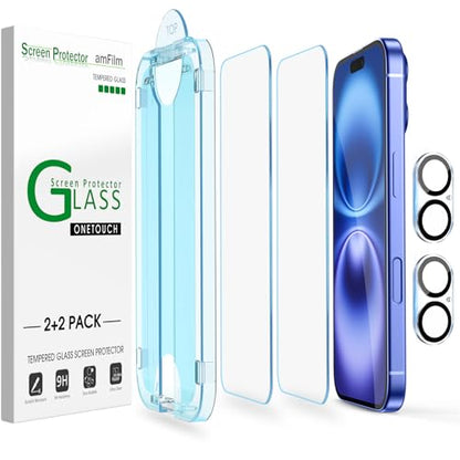 amFilm OneTouch for iPhone 16 Plus Screen Protector 6.7'' Tempered Glass - size: 16-6.7”