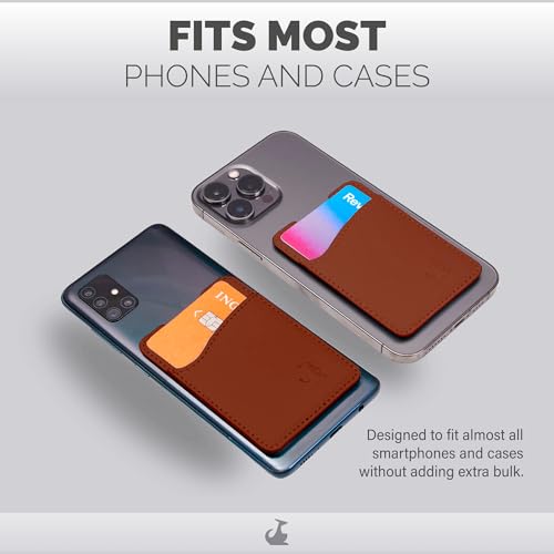 Wallaroo Premium Leather Cell Phone Wallet Stick On - Android and iPhone Wallet and Card Holder for Women and Men - Durable with Non-Slip Lining Secures Up to 3 Cards - color: Brown Leather