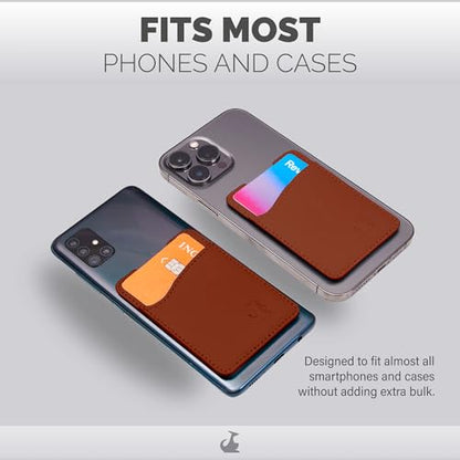 Wallaroo Premium Leather Cell Phone Wallet Stick On - Android and iPhone Wallet and Card Holder for Women and Men - Durable with Non-Slip Lining Secures Up to 3 Cards - color: Brown Leather