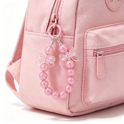 Bow Phone Chain Wrist Strap, Cute Iphone Cellphone Case Wristlet Keychain - color: Pink