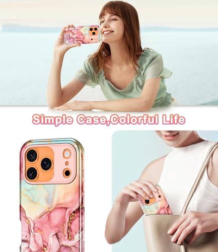 Btscase Compatible with iPhone 17 Pro Max Case 6.9 Inch 2025,Marble Pattern 3 in 1 Heavy Duty Shockproof Full Body Rugged Hard PC+Soft Silicone Drop Protective Women Girl Phone Cases, Rose Gold - color: A-Rose Gold, size: iPhone 17 Pro Max