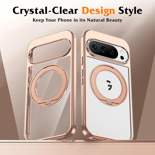 Compatible with Clear Google Pixel 10 Pro XL Case & Google Pixel 9 Pro XL Case 6.8'' with 360° Magnetic Ring Stand [Plating Phone Cases],Desert Gold - color: Desert Gold, size: Pixel 9 Pro XL & Pixel 10 Pro XL