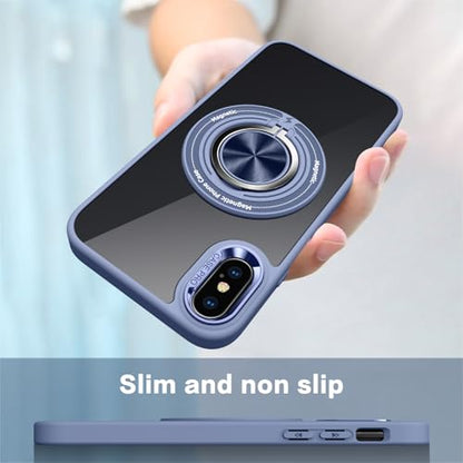 for iPhone Xs Case and iPhone X Case Compatible with Magnetic Blue | With Ring Holder,Transparent Hard PC,Rotated Ring Holder Kickstand Phone Case 5.8in,Blue JUS12-38 - color: Blue