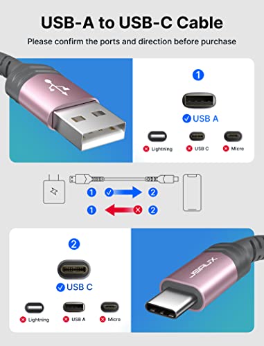 JSAUX USB C Cable [2-Pack 6.6ft], USB A to USB C for iPhone, Samsung, Pink - color: Rose Gold, size: 6.6ft+6.6ft