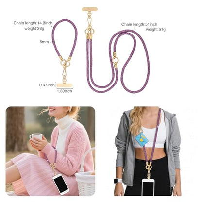 ABJFJE Crystal Phone Lanyard Crossbody & Wrist Strap Phone Strap Crossbody & Wrist Lanyard Anti Theft Phone Strap for Women - color: Purple