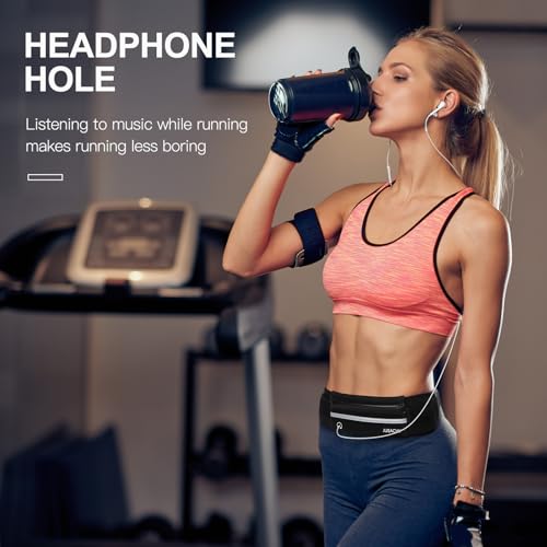 Jueachy Running Belts for Women Waterproof Fanny Pack Running Waist Pouch Phone holder Adjustable Sports Money Belt with Headphone Port - color: Black