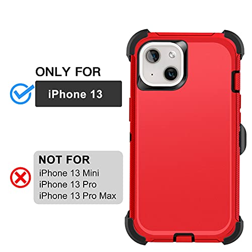 AICase for iPhone 13/iPhone 14 Case with Belt-Clip Holster, Screen Protector, Heavy Duty Protective Phone Case, Military Grade Full Body Protection Shockproof/Dustproof/Drop Proof Rugged Durabl (Red) - color: Red/Black with Belt
