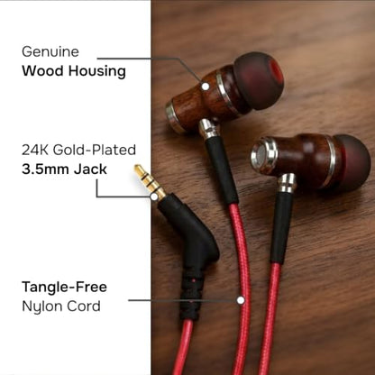 Symphonized Wired Earbuds with Microphone – Noise Isolation Ear Buds with Mic, in Ear Headphones Wire for Computer & Phone, Earphones 3.5 mm Jack - color: Nylon Red, style: 3.5mm Aux