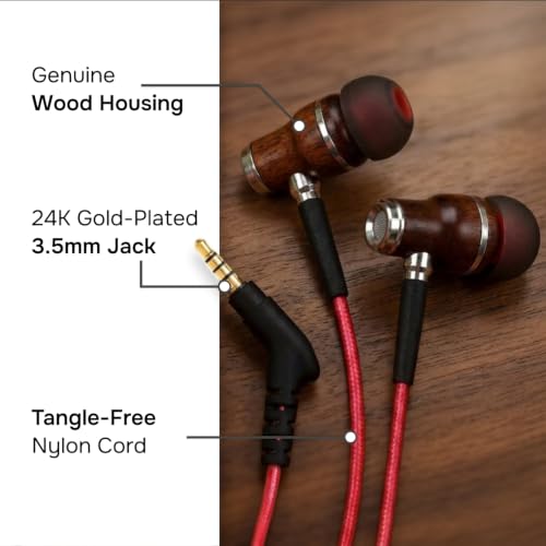 Symphonized Wired Earbuds with Microphone – Noise Isolation Ear Buds with Mic, in Ear Headphones Wire for Computer & Phone, Earphones 3.5 mm Jack - color: Nylon Red, style: 3.5mm Aux
