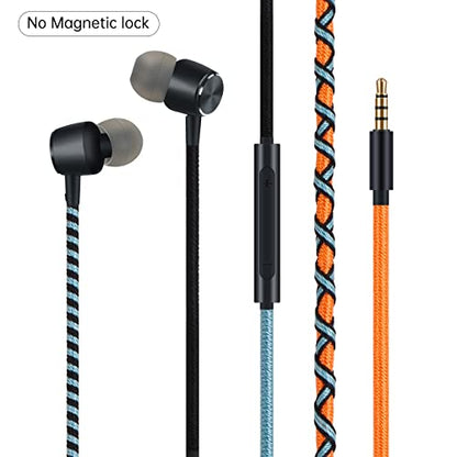 Cute Colorful Earbuds Headphones with Microphone - Braided in-Ear Earphones Compatible with Cell Phones Laptop Tablets Smartphones Fabric Braided Heavy Duty Bass(Orange) - color: Orange