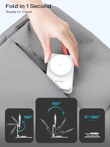 Compatible with MagSafe Charger, 15W MagSafe Charger Stand, 360°Rotation Base Adjustable Foldable Wireless Charger for Samsung Galaxy S25 Ultra/Z Fold7/Flip7/iPhone 17/Pixel 10 Pro/Pixel 10 Pro Fold - color: White