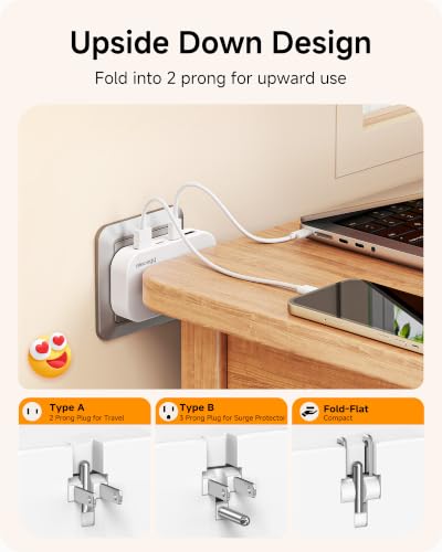 Flat USB Wall Plug, 4 Ports Foldable Charger Block (2 USB-C) - size: PD17W (2A+2C)