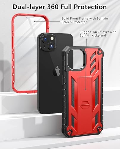 SOiOS for iPhone 13/14/15 Phone Case with Built-in Screen Protector Red | with Kickstand, 20FT Military-Grade Drop Shockproof Protection, Durable Matte Textured, Rugged Heavy Duty iPhone 16e Cover - color: Red