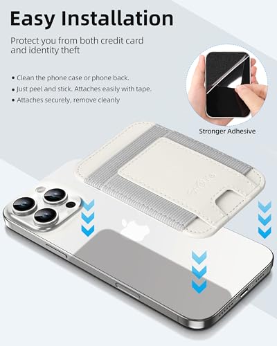 Phone Card Holder, Leather Phone Wallet Stick On, Fit 7 Cards | RFID Blocking, Stronger Adhesive Card Holder Back of Phone, Credit Card Holder for Phone Case iPhone, Samsung, Milk White - color: White