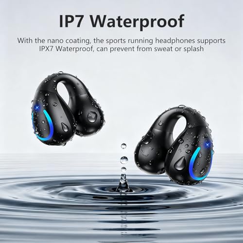 Open Ear Bone Conduction Headphones Bluetooth 5.3 Wireless Clip On Earbuds with Digital Display Charging Case 60 Hours Playtime Sport Earphones Built-in Mic IPX7Waterproof for Running Fitness Exercise