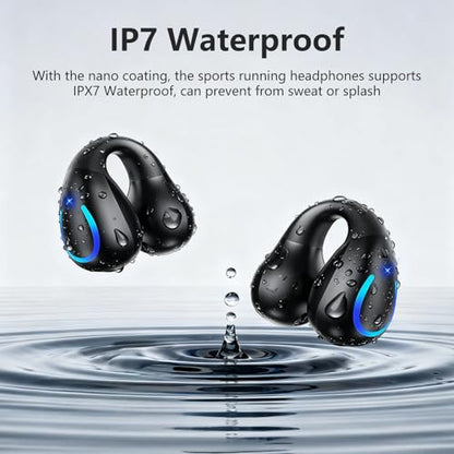 Open Ear Bone Conduction Headphones Bluetooth 5.3 Wireless Clip On Earbuds with Digital Display Charging Case 60 Hours Playtime Sport Earphones Built-in Mic IPX7Waterproof for Running Fitness Exercise