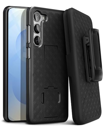 MOTIVE for Samsung Galaxy s25 Case with Belt Clip, Rigid, Kickstand | 6.2" | Ranger v1 Series, Black, 360° holster, open-top/open-bottom port access, textured grip, slim design - size: s25