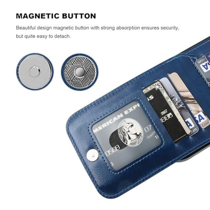 KIHUWEY for iPhone 17 Pro Max Wallet Case Card Holder Kickstand, Blue | Credit Card Slots, PU Leather, Magnetic Clasp, Flip Heavy Duty Protection Cover for Men - color: Blue