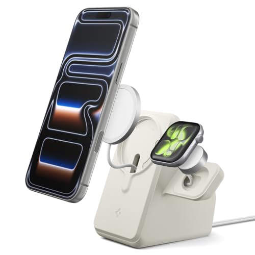 Spigen for MagSafe (25W), Apple Watch Charger Stand Holder Case MagFit Duo - color: Dune Beige, size: MagFit Duo