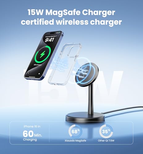 Magnetic Wireless Charger iPhone, 2 Pack 15W Fast Mag-Safe Charger Stand for iPhone 17/17 Air/17 Pro/17 Pro Max 16/15/14/13/12 Series, Wireless Charging Station for Pad/AirPods(Black) - color: Black