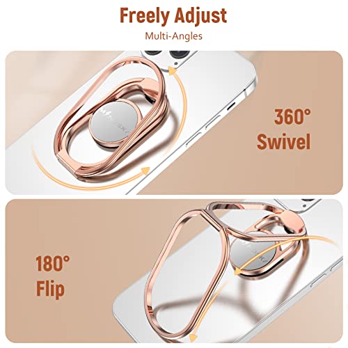 Phone Ring Holder Finger Kickstand 360°Rotation Cellphone Back Grip Foldable Cell Phone Stand for Desk Compatible with iPhone iPad Smartphones Tablets (Hollow Rosegold) - color: Hollow RoseGold