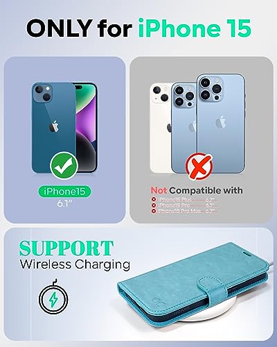 OCASE Compatible with iPhone 15 Wallet Case, PU Leather Flip Folio Case with Card Holders RFID Blocking Kickstand [Shockproof TPU Inner Shell] Phone Cover 6.1 Inch 2023, Mint Green - color: Mint Green