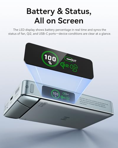 Magnetic Charger for Iphone 18 with Active Cooling, 15W Qi2 MagSafe Power Bank with Stand 10000mAh, [Alloy-Made] Magnetic Wireless Charger, 35W USB-C Fast Charging for iPhone 18/17/16 Series & Android - color: Grey