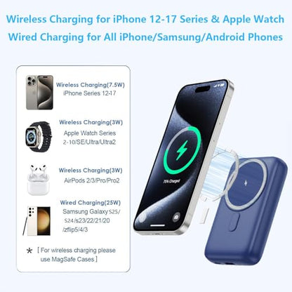 Magnetic Portable Charger with Apple-Watch Charger,10800mAh 25W PD Fast Charging Wireless Power Bank,4 Outputs Travel Essential Battery Pack for Magsafe,iPhone 17/17 Pro Max/16/15/14/13/12 All Series - color: Blue