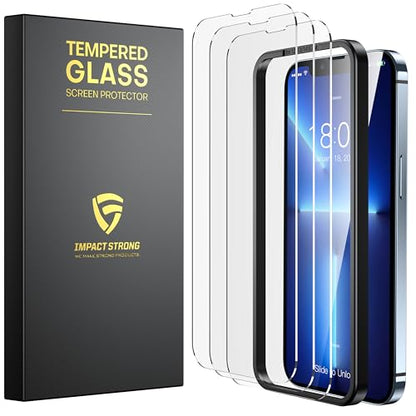 ImpactStrong Shatterproof Tempered Glass Screen Protector for iPhone 13 Pro Max [Easy Installation Frame] [Bubble Free] [9H Hardness] [Full Coverage] Case Friendly, 6.7 Inch - (3-Pack) - size: iPhone 13 Pro Max