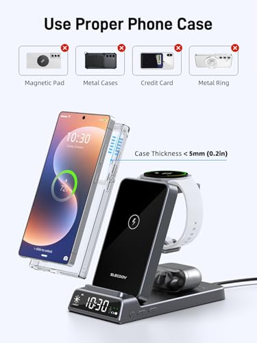 3 in 1 Wireless Charging Station for Samsung, Wireless Charger with Clock