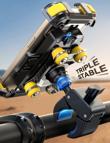 JOYROOM Motorcycle Phone Mount 150mPh Anti-Shock Dual Vibration Dampener - color: Yellow