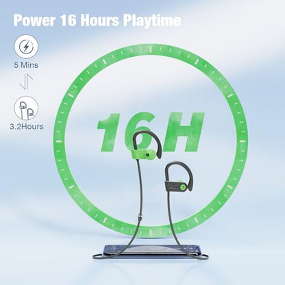 Boean Wireless Headphones Workout Headphones Bluetooth 5.3 with IPX7 Rating Workout Running Headphone with 16 Hours Bluetooth Earbuds for Man Women - color: Green