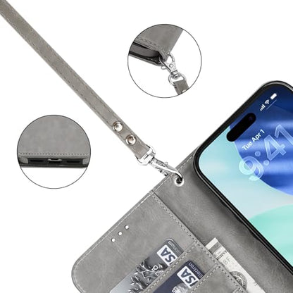 Bocasal Detachable Wallet Case Card Holder for iPhone 17 Pro Max Grey | RFID Blocking Kickstand Card Slots Holder PU Leather Magnetic Shockproof Wrist Strap Removable Flip Protective Cover 6.9 inch - color: Gray