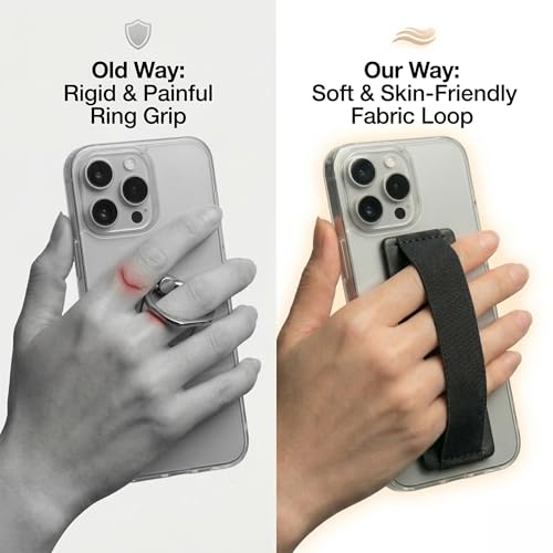 Universal Phone Grip for Smartphones & Mini Tablets - Phone Holder for Hand - Wireless Charging Compatible - Anti-Drop (Black) - 2pc