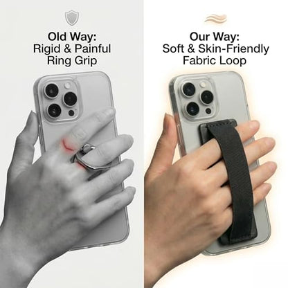 Universal Phone Grip for Smartphones & Mini Tablets - Phone Holder for Hand - Wireless Charging Compatible - Anti-Drop (Black) - 2pc