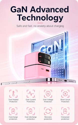 4-in-1 GaN 35W Retractable Wall Charger for iPhone, iPad, Samsung, Pink - color: Pink