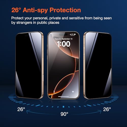 KUZOOM 2Pack Privacy 9H+ Tempered Glass Screen Protector for iPhone 16 Pro - color: Black 16 Pro