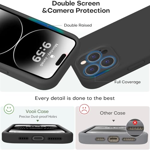 Vooii Compatible with iPhone 14 Pro Case, Liquid Silicone Upgrade [Camera Protection] [Soft Anti-Scratch Microfiber Lining] Shockproof Phone Case for iPhone 14 Pro 6.1 inch - Black - color: Black, size: iPhone 14 Pro