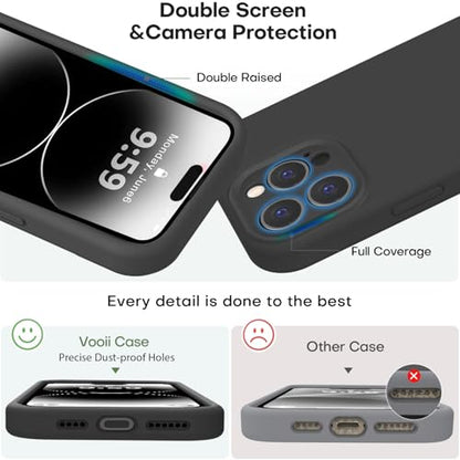 Vooii Compatible with iPhone 14 Pro Case, Liquid Silicone Upgrade [Camera Protection] [Soft Anti-Scratch Microfiber Lining] Shockproof Phone Case for iPhone 14 Pro 6.1 inch - Black - color: Black, size: iPhone 14 Pro