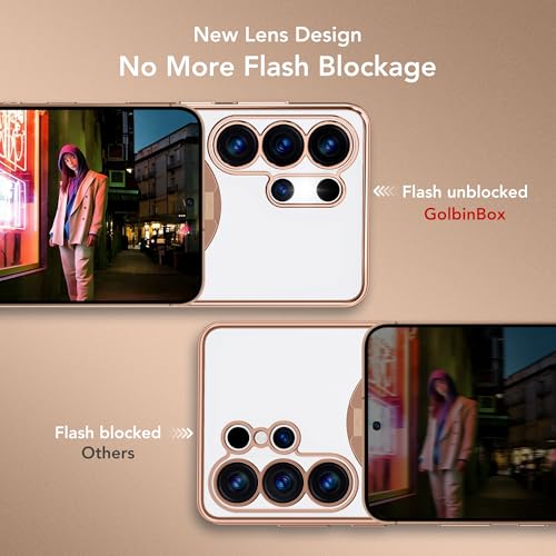 GolbinBox Magnetic for Samsung Galaxy S26 Ultra Case with 360° Spin Stand | [Compatible with MagSafe][Military Drop Protection] Shockproof Galaxy S26 Ultra Phone Cover with Kickstand, Rose Gold/Clear - color: Rose Gold/Clear