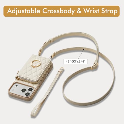 ZVE for iPhone 17 Pro Max Case Wallet with Card Holder, 360° Rotation Ring Stand Crossbody Wallet Cover 6.9 Inch-Beige - color: Beige, size: iPhone 17 Pro Max 6.9''
