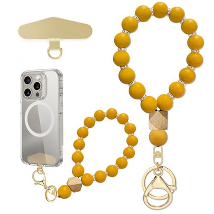 Silicone Beaded Phone Wrist Strap, Phone Bracelet Strap with Tether Tab Elastic Hands Free Wristlet Strap - color: Maize