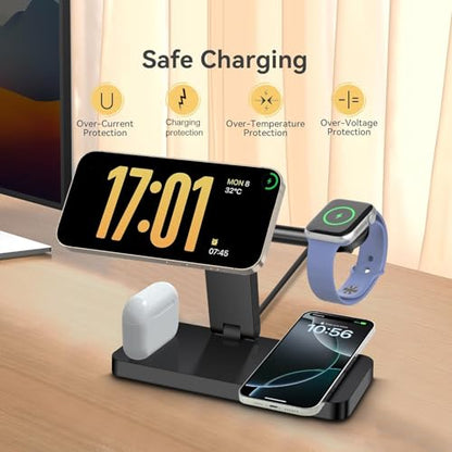 25W Magnetic Wireless Charging Stand 4 in 1 Wireless Charging Station for Mag-Safe,iPhone 17 Pro Max/17 Air/16 Pro/16 Plus/15/14/13/12 mini,AirPod Pro,Apple Watch