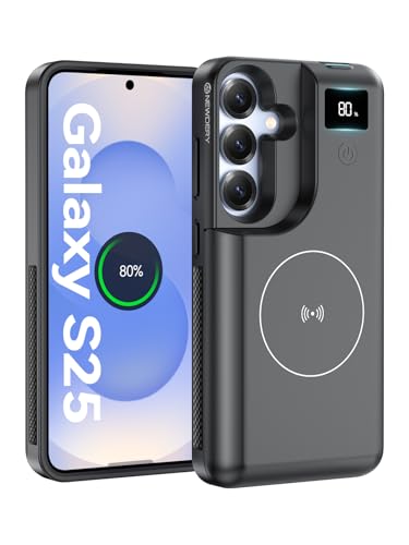 NEWDERY Battery Case for Samsung Galaxy S25 6.2",8000mAh 2 in 1 Power Bank | Portable Charger Case Support 20W USB C Fast Charging, Qi Wireless Charging, LED Display, Data Sync, Wired Earphone - size: For Galaxy S25 6.2"