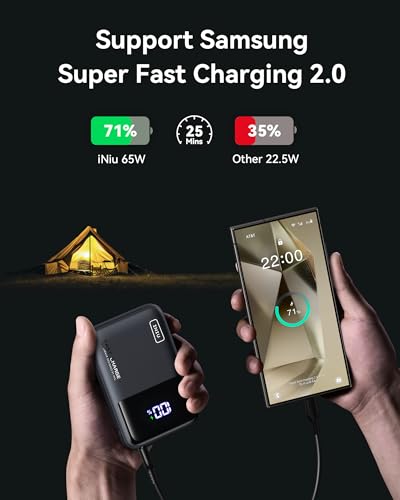 INIU Laptop Power Bank, Smallest 20000mAh 65W Fast Charging Battery Pack - color: Blue