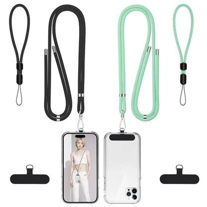 takyu Phone Lanyard, 2 Pack Adjustable Cell Phone Lanyard Crossbody Neck Strap & 2 Pack Phone Wrist Strap with Tether Tabs Compatible for iPhone Android Smartphones-Black Green - color: Black+green